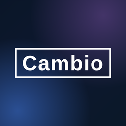 The Cambio mark — the wordmark in a white rule on a dusk-navy tile.